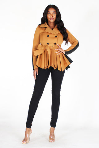 Tan and Black Jacket Double Breast- Belted