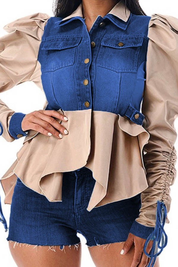 Jean Top with Long Sleeves- Khaki and Jean