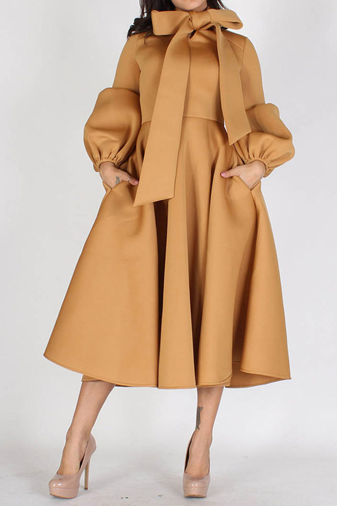 big bow midi dress I.H.F Studio RED FOLD OVER MIDI DRESS WITH BOW