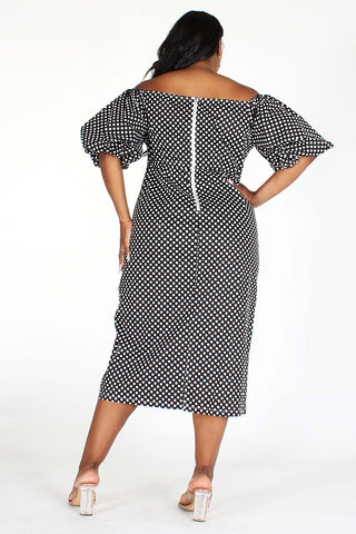 Polka Dot Bodycon Midi Dress off the shoulder with mask- Plus Size