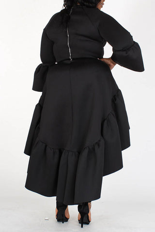 Hi Lo Black Dress/Top with Lantern Sleeves- Plus Size