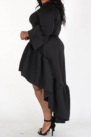 Hi Lo Black Dress/Top with Lantern Sleeves- Plus Size
