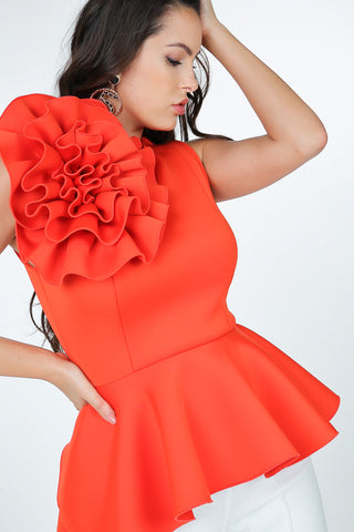 Red Peplum Top with Big Flower, S,M,L Only!