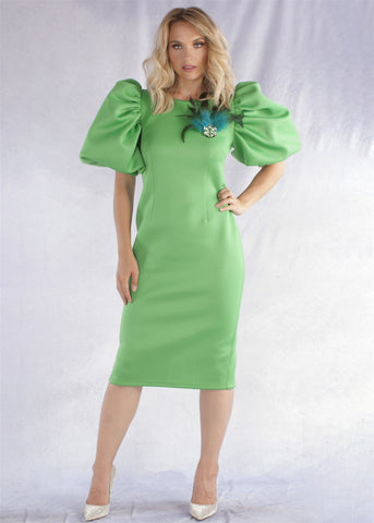 Emerald Midi Scuba Dress w removable brooch