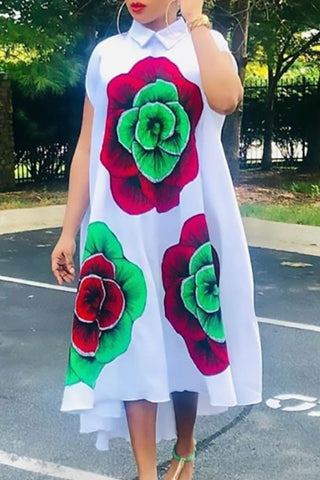 Flower Dress - White with Collar and short sleeve