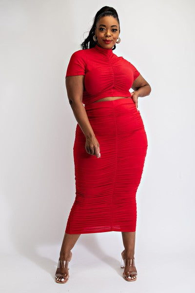 "Posh" Shirred Top and Maxi Skirt Set, Red