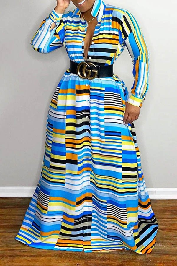 Maxi Dress Blue-Multi Stripe