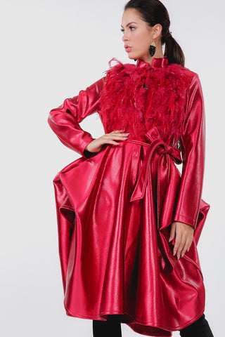 a. Red Snake Skin Coat with Feathers
